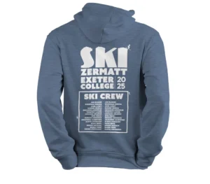 Custom printed leavers hoodie in steel blue