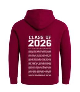 Custom printed leavers hoodie in dark red