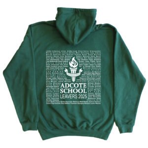 Custom embroidered leavers hoodie in green