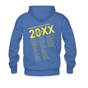Custom printed leavers hoodie in blue